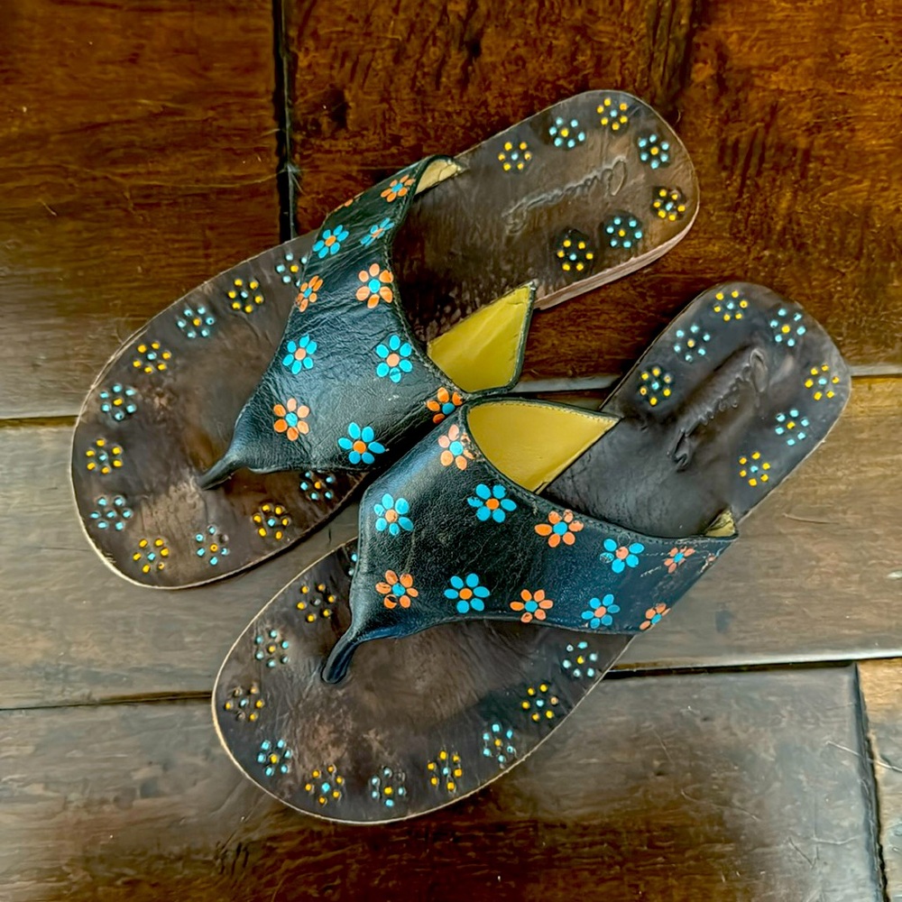 Arden B brown leather with handpainted flowers